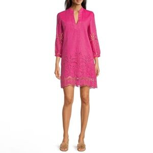 New J McLaughlin Woven Eyelet Split V Neck Dress size Small